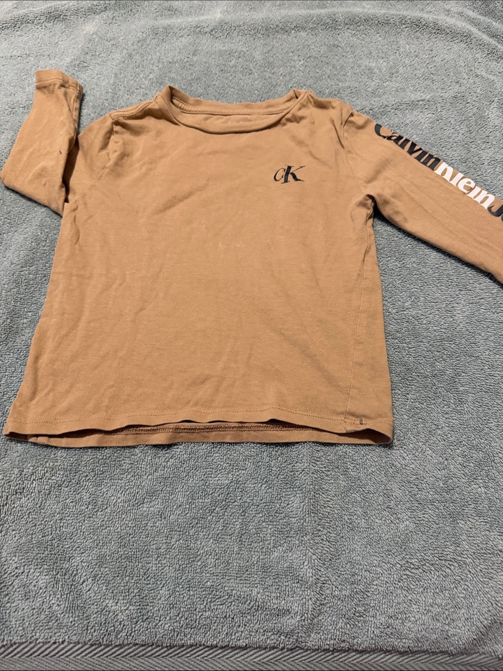 Calvin Klein Kids Long-Sleeve Tee in Tan with Black Logo